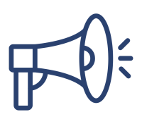bullhorn Icon of megaphone symbolizing awareness. The design is simple, outlined in dark blue.
